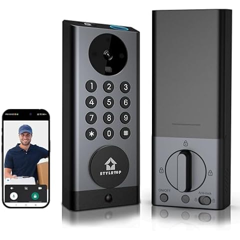 Stylrtop Camera Smart Lock, 3-in-1 Camera+Doorbell+Fingerprint Keyless Entry, Built-in Wi-Fi,Support Alexa, App Remote Control, Intercom,HD 2K, Deadbolt (Black) Cover