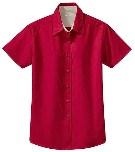 Womens Short Sleeve Wrinkle Resistant Easy Care Shirts-M-Red/Litstone #TOP6