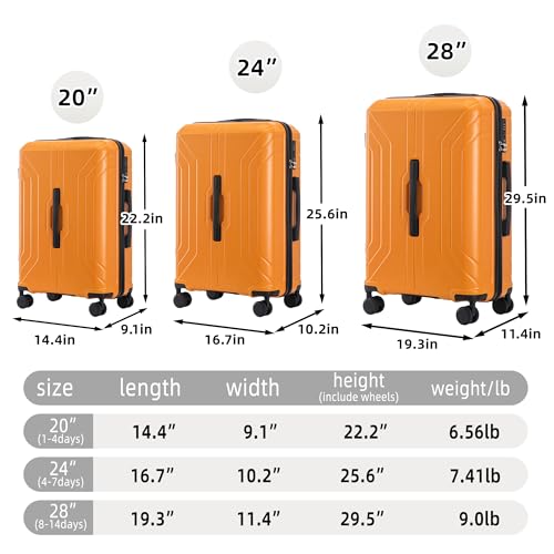 Spinner Wheel Luggage, Carry-on Luggage, 20“/24”/28” 3 pcs/set ABS Trolley Luggage, TSA Combination Lock (Black + Orange)3