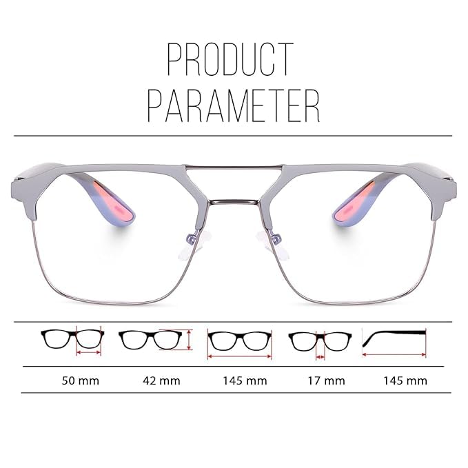Image of Black Jones Half-Rim Aviator Eyeglasses Frame, Grey and Orange, Metal and Plastic, Double Bridge, Clear Lens