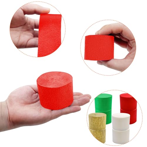 PheiLa suprimentos para festas de natal, 4 rolos de fitas de papel crepom vermelho verde branco dour