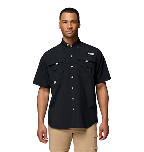 Columbia Mens PFG Bahama II Short Sleeve Fishing Shirt, Black, Large