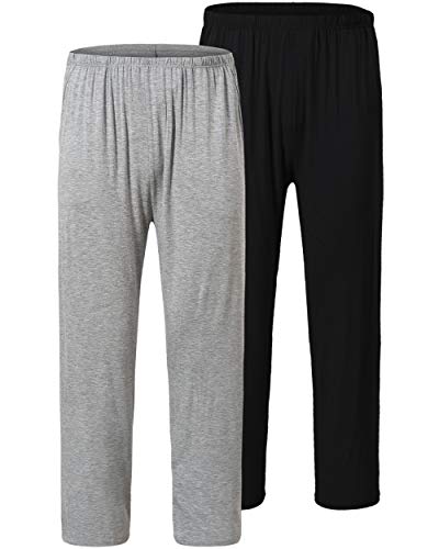 JINSHI Pantalones Largos de Pijama para Hombre Cómodo Pantalón de Estar de Modal con Bolsillos 2 Pack-Negro/Gris Claro Medium