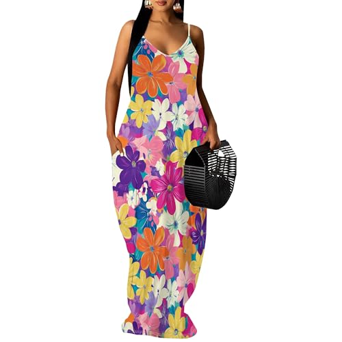 Image of SUZONANA Women Plus Size Summer Maxi Dress Spaghetti Strap Loose Sundress