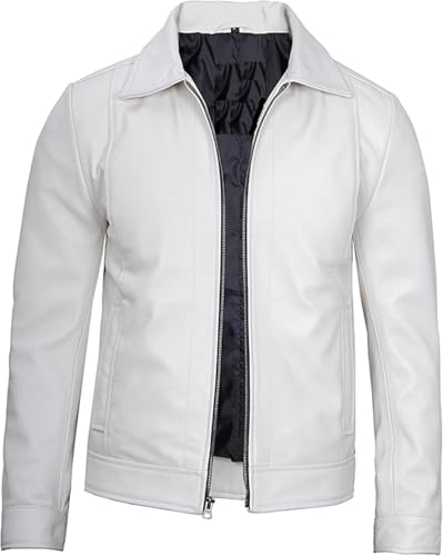 KOLAR CLUB Mens Leather Jacket - Real Lambskin Classic Vintage Style Leather Jackets For Men #1 (US, Alpha, X-Large, Regular, Regular, White Leather Jacket)