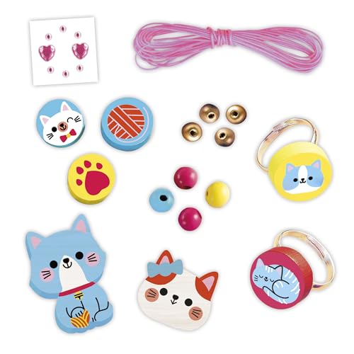 Janod – 4 Holzschmuckstücke zum Basteln Kleine Katzen – Die ersten Schmuck-Workshops – DIY-Schmuck basteln – Kreativset für Kinder… – Ansicht 2
