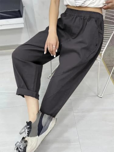 Image of Leriya Fashion Women's Elastic Waist Cargo Pants| Casual Loose Fit Jogger Trousers with Pockets| Lightweight Streetwear Pants for Women