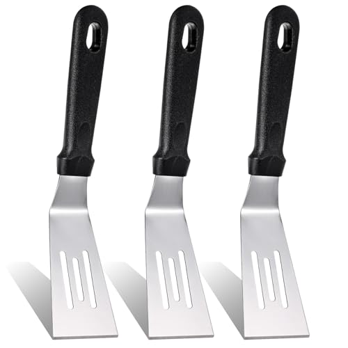 TIESOME Juego de 3 espátulas pequeñas de metal para cocinar y hornear, espátula de acero inoxidable con mango antideslizante, espátula de metal para cocinar brownie, galletas, lasaña y más