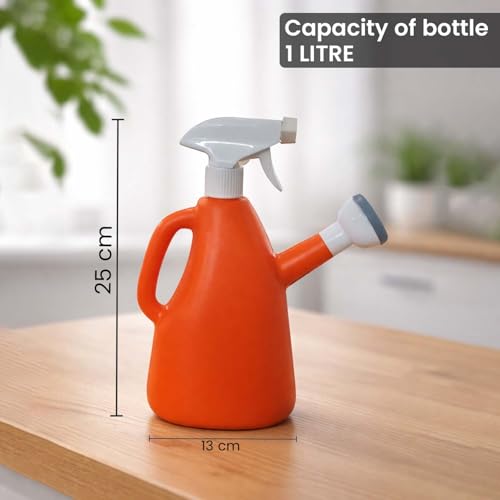 Image of Go Hooked 2in1 Plant Watering Can with Spray Bottle & Shower Head 1 Litre | Multi-Purpose Garden Water Sprayer for Indoor Plants, Balcony Garden & Nursery | Plastic Watering Pot with Handle (Orange)