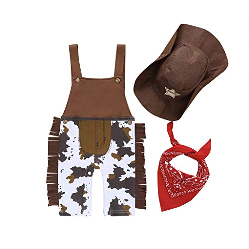 YWLINK Baby Kid Kleinkind SchöN Western Cowboy Overall Hat Schal Overall Strampler Mit Quaste 3PCS Outfits Set Kleidung Cover