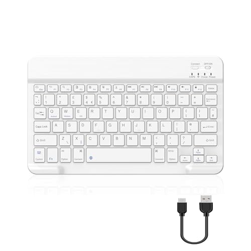 FOGARI Bluetooth Keyboard 10“ - Portable Wireless Ultra slim UK Layout keyboard for iPad 10.9/iPad Air 11/,Samsung S10FE/S10 Lite,Xiaomi,Lenovo and Phone - White