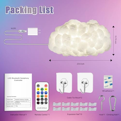 Image of 3D Big Cloud LED Light Kit with Music Sync by Remote & APP Control RGB Multicolor Changing Strip Lights, DIY-Free Cool Decor for Bedroom, Living Room, Kids & Adults. (2 Set)