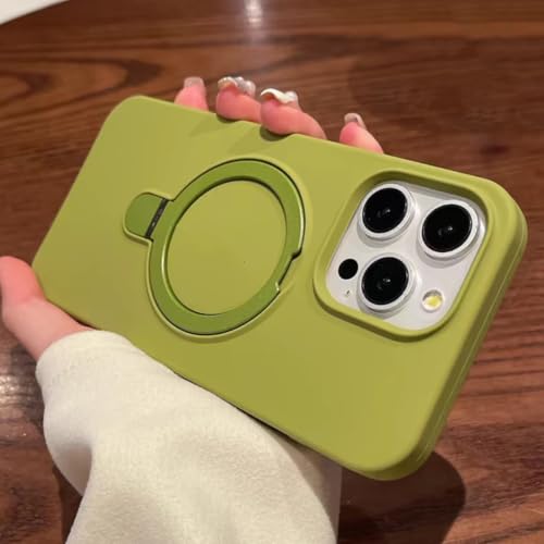 Coque silicone liquide iPhone 15 Pro vert avec anneau pour vos vidéos et trajets en voiture