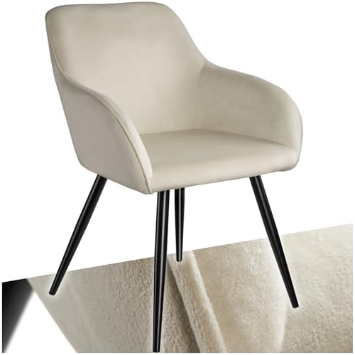 TecTake® Sedia Sala da Pranzo Effetto Velluto, Sedia Soggiorno con Morbida Imbottitura, Seduta Ergonomica, Poltrona Velluto Versatili, Design Moderno - Crema/Nero