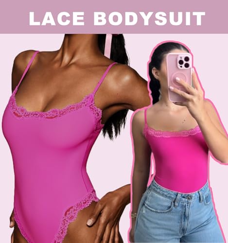 Image of Women's Lace Bodysuit Square Neck Body Suits Sexy Backless Thong Cami Shaperwear Spaghetti Strap Sleeveless Top
