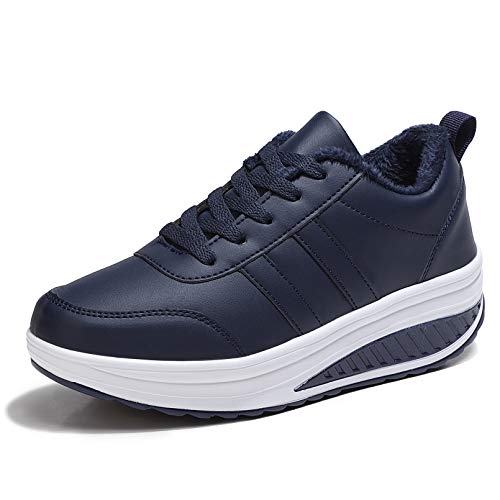 Basket Femme Hiver Chaussures de Sports Compensées Course Sneakers fourrées Fitness Gym athlétique Multisports Outdoor Casual Bleu Marin 40.5EU=Fabricant :41 Cover