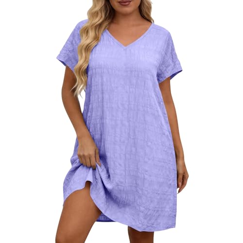Robe d'été en coton et lin femme mi-longue respirante et ample couleur unie