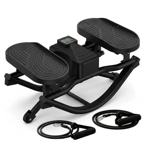 Image of Rocking Stepper, Portable Home Fitness Rock Stepper Side to Side with Digital Display & Elastic Rope, 320LBS Capacity, Aerobic Workout for Leg & Glute Training, Home Office Apartment Use (Black)
