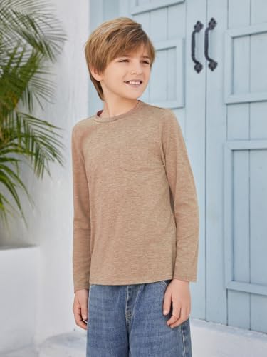 Image of Boys Long Sleeve Shirt Crewneck Solid Color Casual Top with Chest Pocket for Kids 5-14 Years
