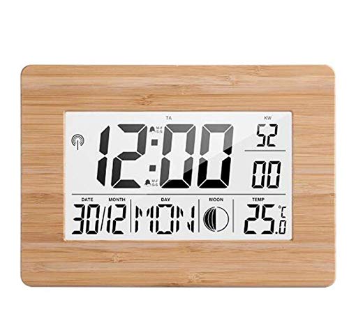 Holz Wecker Snooze LED Digitale Radio Wettervorhersage Multifunktion Temperatur und Luftfeuchtigkeit intelligente Wanduhr Mondphase Großes