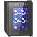 HOMCOM Mini Table Top Wine Fridge, 6 Bottle, 17L, 8-18℃, 26.5cm Quiet Under Counter Wine Cooler Fridge with Glass Door, LED Light, Digital Touch Screen, Temperature Control