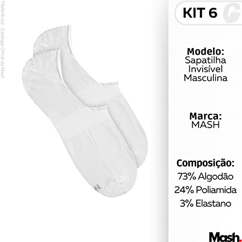 Kit 06 Pares Meias Sapatilha Super Invisível Mash Silicone Interno no Calcanhar | 2 Branco | 2 Cinza