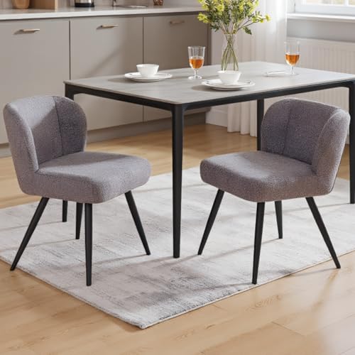 chairus Leinen 2er Set Esszimmerstühle Polsterstühle für Küche Armlose Küchenstühle mit Rückenlehne Akzentstühle Esszimmer Wohnzimmer (Grau)
