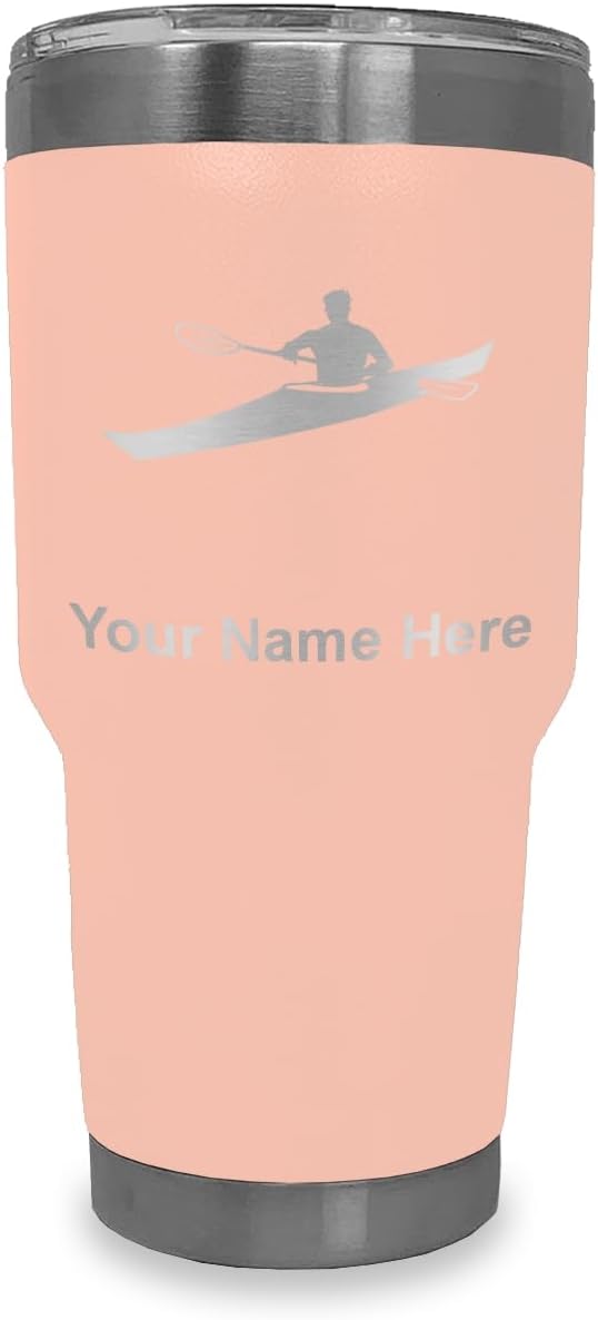 LaserGram 20oz Vacuum Insulated Tumbler Mug, Kayak Man, Personalized Engraving Included (Black)