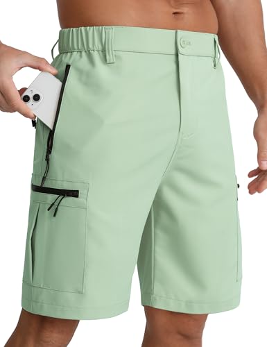APTRO Mens Cargo Hiking Shorts Outdoor Lightweight Golf Casual Shorts for Men with 5 Zipper Pockets Light Green XL