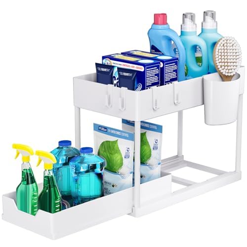 Puricon Estantería Bajo Fregadero, Estante Organizador Mueble Bajo Fregadero Cocina Lavabo -Blanco