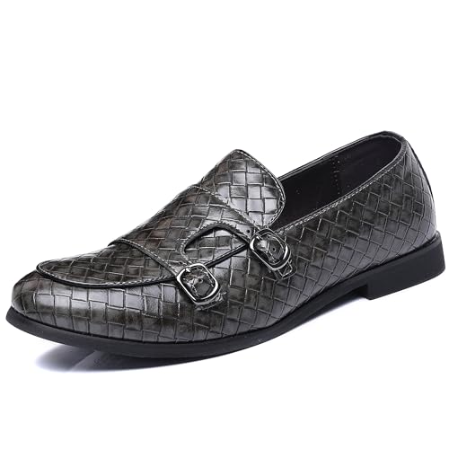 COSIDRAM Men's Dress Shoes Oxfords Double Monk Strap Fashion Luxury Slip on Formal Business Shoes Grey 13