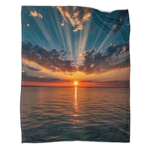 Sonnenuntergang 3D-gedruckte Decke Ocean and Sunon The Horizont Design-Tagesdecke Weiche Und Warme Mikrofaser Sofa Bettwäsche 40x50inch(100x130cm)