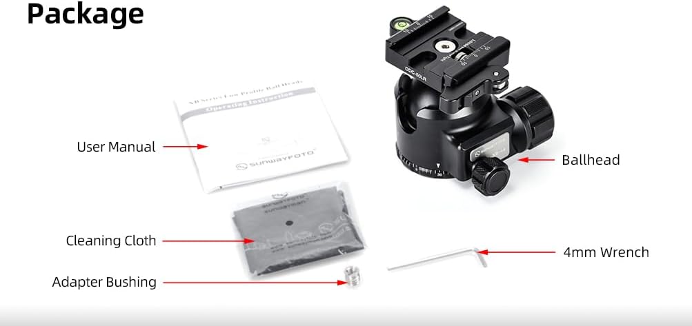 SUNWAYFOTO XB-44LR Tripod Ball Head w Arca Compatible Lever Lock Clamp Low Profile 88lb Max Load