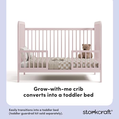 Image of Storkcraft Pasadena Convertible Crib (Blush) - GREENGUARD Gold Certified, 100% Solid Wood, Fits Standard Crib Mattress, Converts to Toddler Bed and Daybed, 4 Adjustable Mattress Heights
