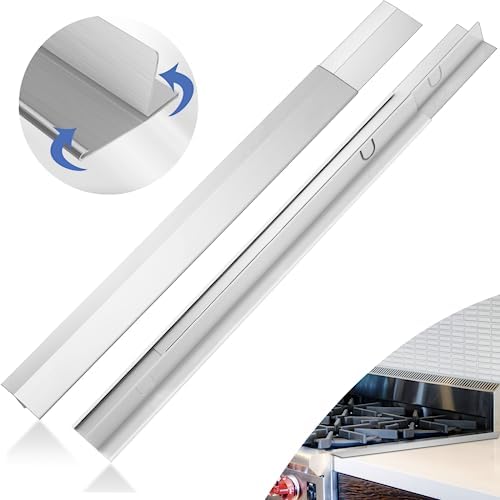Stove Gap Covers Stainless Steel 2 Packs, 13.77~27.55 Inch Adjustable Heat Resistant Not Sharp Gap Filler Suitable for Even Surface, Easy to Clear Stove Guard Between Stove and Counter (Silver)
