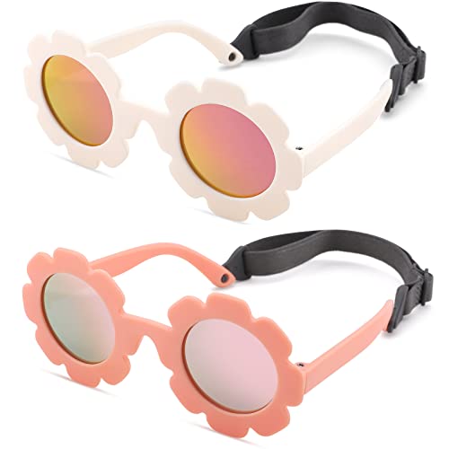 Flexible Bendable Baby Polarized Flower Sunglasses with Strap for Newborn Infant Boys Girls Age 0-24 Months
