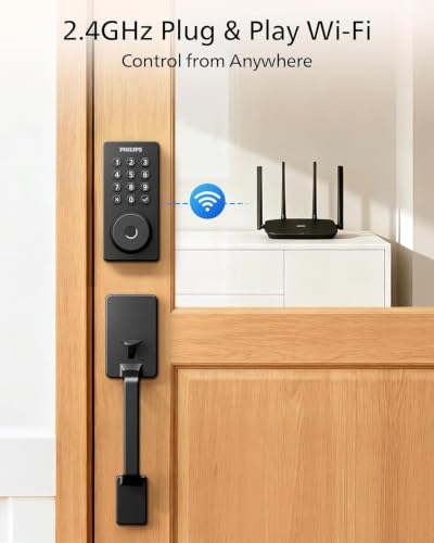 Philips Upgraded Wi-Fi Smart Front Door Lock Set, Fingerprint Keyless Entry Deadbolt, Keypad Lock with Handle, App Remote Control, IP53 Waterproof, Auto Lock, Anti-Peeping Password, Easy Install - image 2