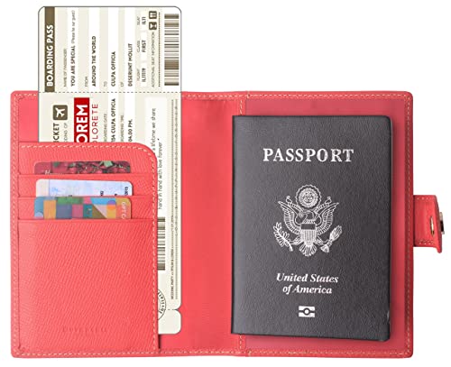 Passport Holder Cover For Women Us Slim Ultra Rfid Blocking Family 2 Passport Wallet Card Case Organizer Strawberry Red #TOP1
