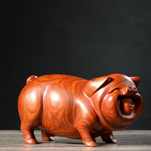 Estatua de cerdo de madera tallada para decoración miniatura 2