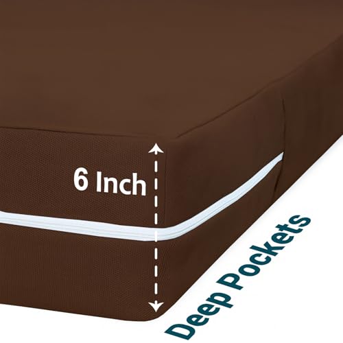 Image of Zipper Closure Style Mattress Protector Single Size 100% Waterproof Six-Sided Mattress Encasement for Bed 48x75 Inch Fit On 6 Inch 4X6.3 Feet Chocolate