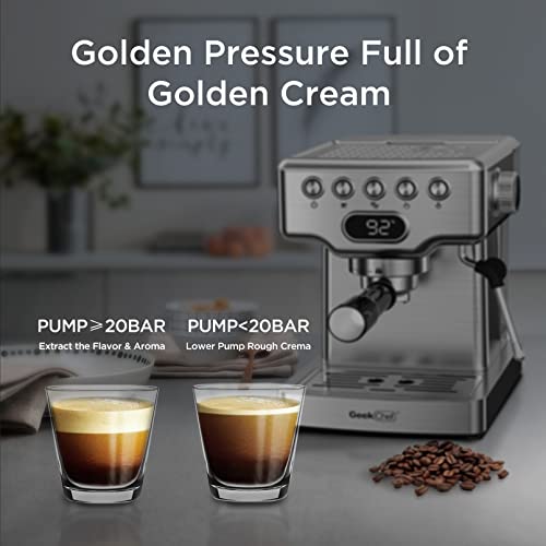Geek Chef Espresso Machine 20 Bar, Espresso Coffee Maker With Fast Heating Automatic, Latte & Cappuccino Maker With Milk Frother Steam Wand, 1.8L Water Tank, Temperature Display, Stainless Steel #TOP3