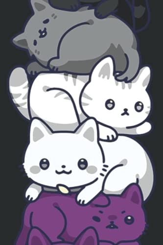 Asexual Pride Cat LGBT Stuff Flag Kawaii Cute Cats Pile Gift Pretty: Wide Ruled Line Paper, Lined Notebook Journal with 6x9 inches, 110 Pages for Work, School and College Supplies