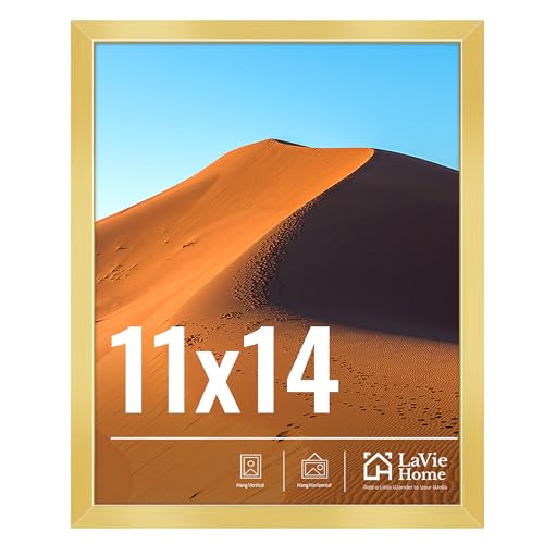 LaVie Home 11x14 Picture Frame for Wall Display, 11x14 Gold Picture Frame with HD Plexiglas, 11 x 14 Poster Frame 1 Pack, Display Frame for Vertical or Horizontal, Classic Collection