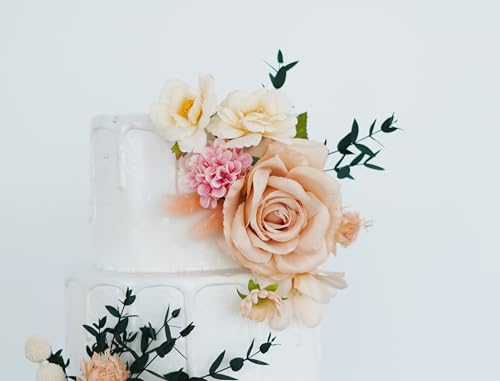 Decoración para pastel con Flores rosas y Pasto pampas beige miniatura 2