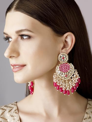 Image of Rubans Chandelier Earrings Kundan Pearl Traditional Jewellery Wedding Festive Gift for Women & Girls