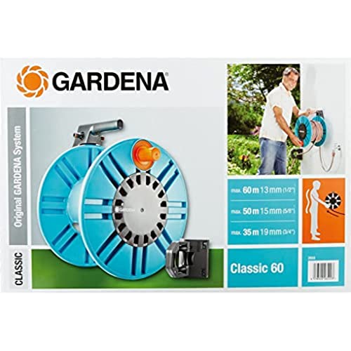 Gardena Dévidoir mural Classic 60 avec guide-tuyau : pour montage mural simple, avec raccord anti-goutte, raccord coudé, grande capacité, encombrement réduit (2650-20)