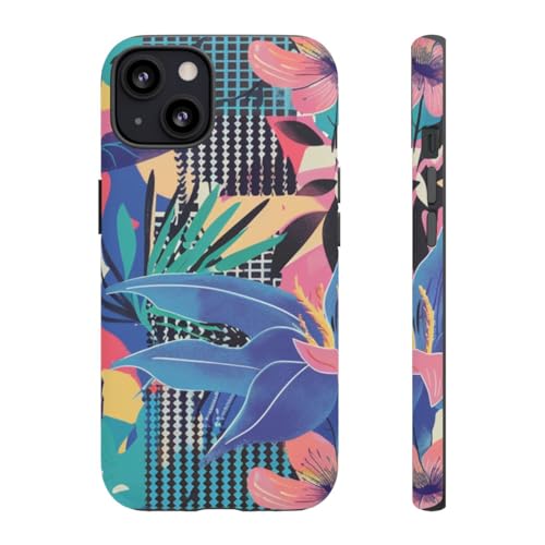 Coque iPhone 13 rigide à motif floral bleu mat pour votre style au bureau