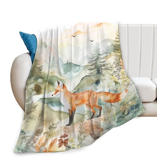 Fox Decor Überwurfdecke – super warmer, weicher Plüsch, leicht, Fleece-Flanell, Sofa-Bettwäsche, Decke für Kinder, Erwachsene, Männer, Frauen, 127 x 101 cm, Waldfuchs-Liebhaber, Winter
