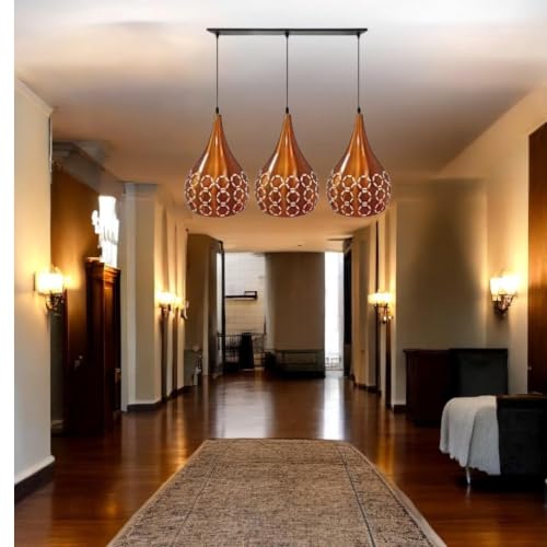Image of GreyWings Orange Aluminium Hanging Light, 3 Pendant Ceiling Lamp for Dining Room, Bulb Not Included, Linear Set,