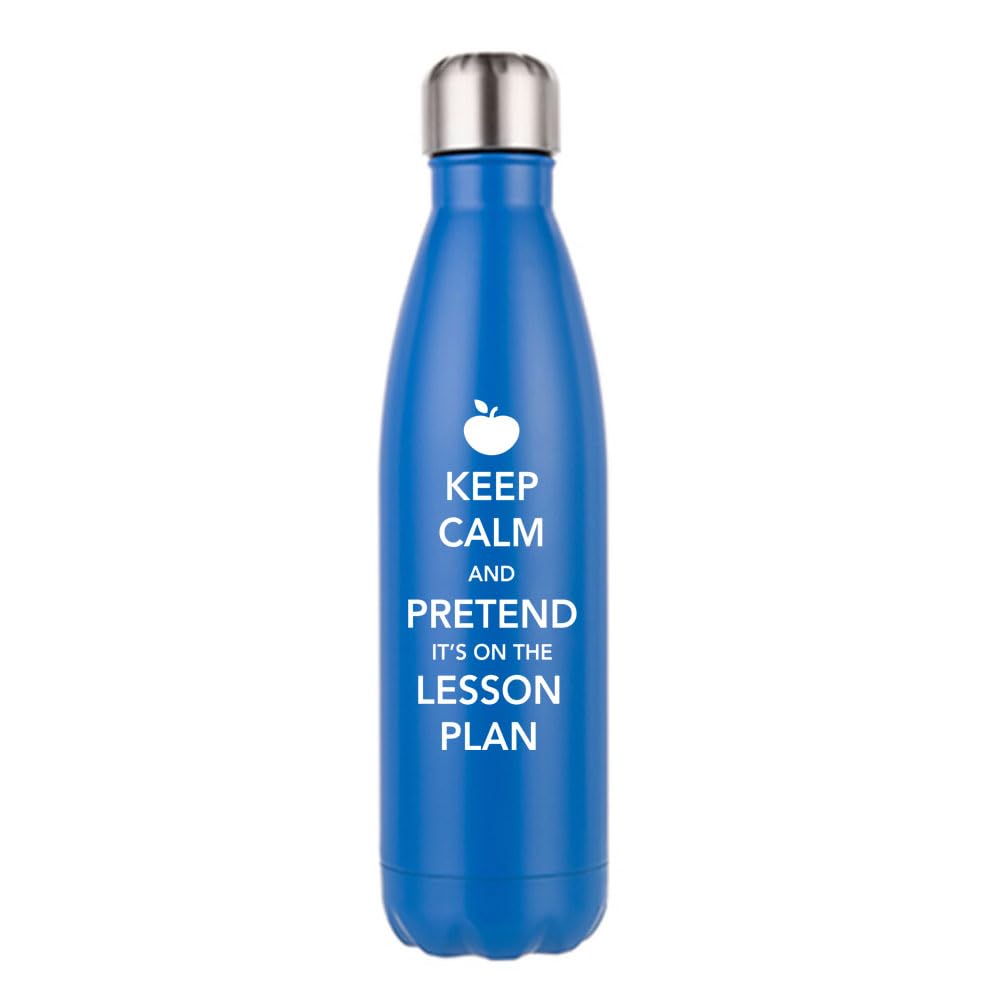 Giftme Keep Calm and Pretend It's On The Lesson Plan, Best Teachers Presents, Stainless Steel Cola Bottle. (Matt Dark Blue)